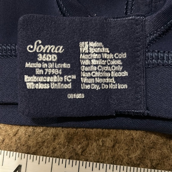 Navy Blue Soma Embraceable Wireless Unlined Bra 36DD Like New - Picture 8 of 8